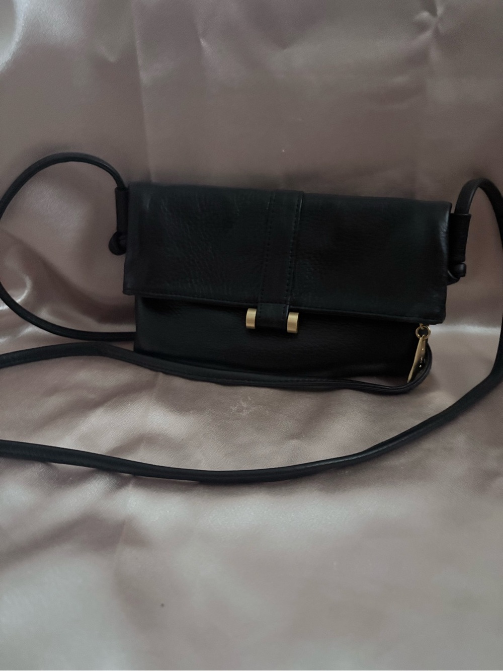 Americana by Sharif Black Pebbled Leather Foldover Crossbody Bag